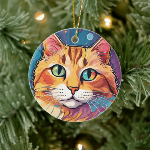 Orangene getigerte Katze   Zeitgenössische farbenf Keramik Ornament