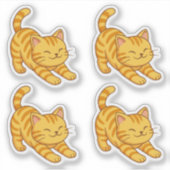 Orangene getigerte Katzen Stretching Set von 4 Aufkleber (Vorderseite)