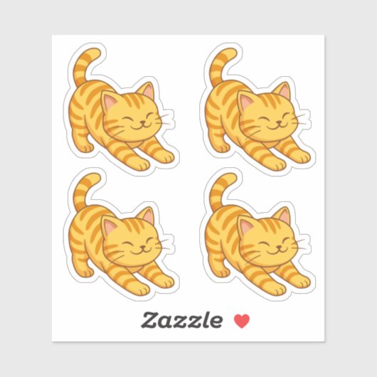 Orangene getigerte Katzen Stretching Set von 4 Aufkleber (Blatt)