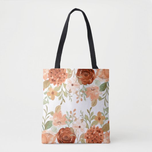 Orangene Herbst-Aquarell-Blumen Tasche (Vorderseite)