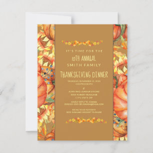 Orangene Herbstblätter Kürbisse Thanksgiving-Abend Einladung