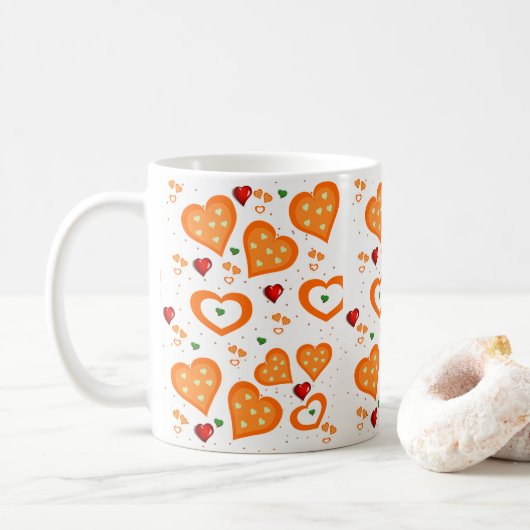 Orangene Herzen Tasse (Mit Donut)