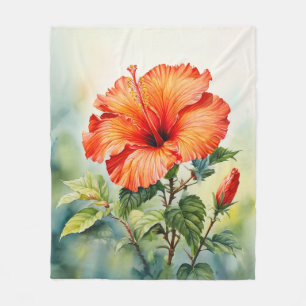Orangene Hibiskus-Wasserfarben-Blumen-Fleece Fleecedecke