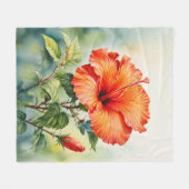 Orangene Hibiskus-Wasserfarben-Blumen-Fleece Fleecedecke (Vorderseite (Horizontal))