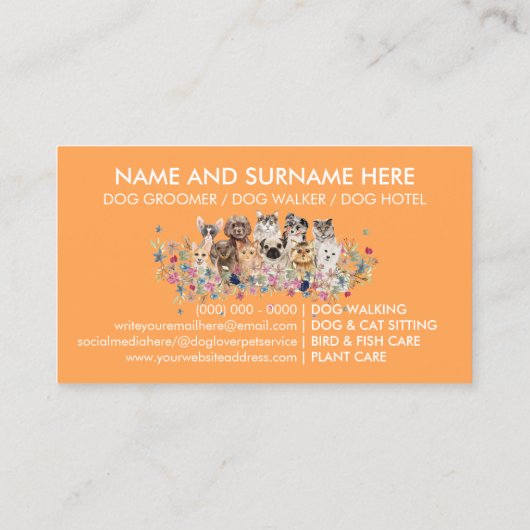 Orangene Hunde Katzen Zuchtdienst Visitenkarte (Rückseite)