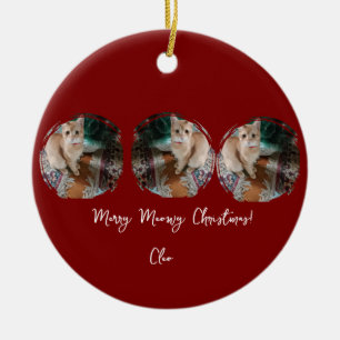 Orangene Katze, Foto Text Anpassen ,Meowy Weihnach Keramik Ornament