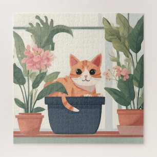 Orangene Katze im Blumenkübel  Puzzle