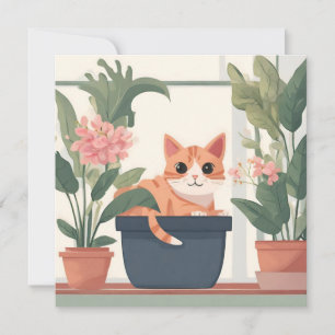 Orangene Katze in einem Blumentopf  Karte