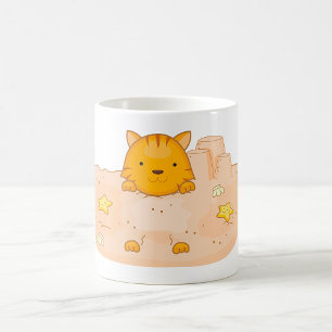 Orangene Katze in einer Strandburgszene Kaffeetasse