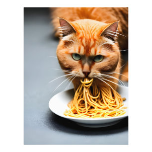 Orangene Katze isst Spaghetti  Fotodruck