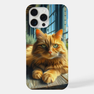 Orangene Katze liegt auf einem Tisch am Fenster iPhone 15 Pro Max Hülle