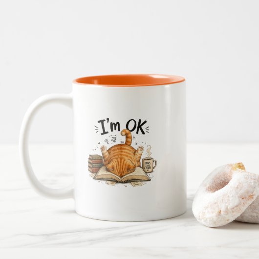 Orangene Katze liest Humor Orange Kaffeetasse (Mit Donut)