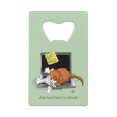Orangene Katze Lustiger Laptop Grüne Arbeit Zuhaus Geldbeutel Flaschenöffner (Vorderseite)
