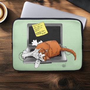 Orangene Katze Lustiger Laptop Grüne Arbeit Zuhaus Laptopschutzhülle