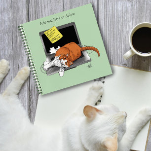 Orangene Katze Lustiger Laptop Grüne Arbeit Zuhaus Notizblock