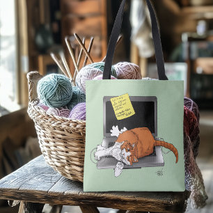 Orangene Katze Lustiger Laptop Grüne Arbeit Zuhaus Tasche
