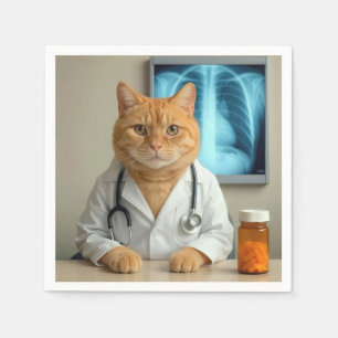 Orangene Katze mit Arzt-Laborkittel Serviette
