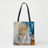 Orangene Katze mit Arzt-Laborkittel Tasche (Vorderseite)
