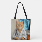 Orangene Katze mit Arzt-Laborkittel Tasche (Rückseite)