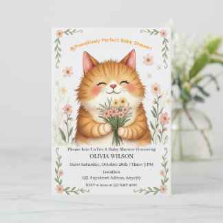 Orangene Katze mit einem Blumenstrauß Einladung