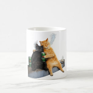 Orangene Katze schwarze Katze rauchend Vintage-Mem Kaffeetasse