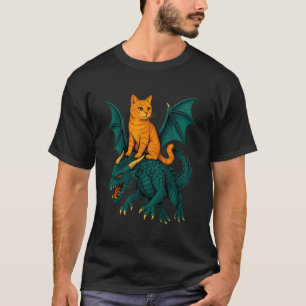 Orangene Katze sitzt auf einem Drachen T-Shirt