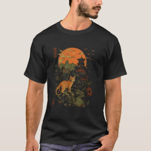 Orangene Katze und altes Japan Zen-Kunst und Natur T-Shirt
