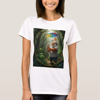 Orangene Katze und dicker Tiger retten kleinen Aff T-Shirt