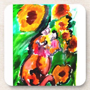 Orangene Katze und Sonnenblumen Getränkeuntersetzer