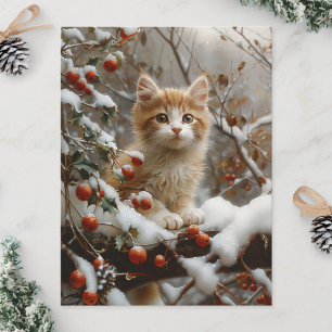 Orangene Katze Winterbeeren Vintage Postkarte