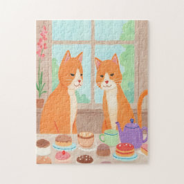 Orangene Katzen & Teeparty-Puzzle Puzzle