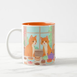 Orangene Katzen & Teeparty-Tasse Zweifarbige Tasse