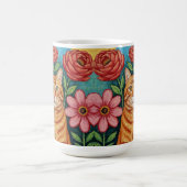 Orangene Katzen-Volkskunst-Blumen Kaffeetasse (Mittel)