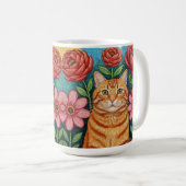 Orangene Katzen-Volkskunst-Blumen Kaffeetasse (VorderseiteRechts)