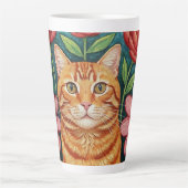 Orangene Katzen-Volkskunst-Blumen Milchtasse (Vorderseite)