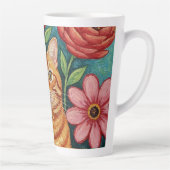 Orangene Katzen-Volkskunst-Blumen Milchtasse (Rechts)