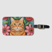 Orangene Katzen-Volksliedkunst-Blumen Gepäckanhänger (Vorderseite (Horizontal))