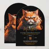 Orangene Katzenmonster Einladung (Vorne/Hinten)
