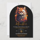 Orangene Katzenmonster Einladung (Vorderseite)