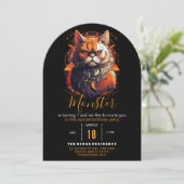 Orangene Katzenmonster Einladung (Stehend Vorderseite)