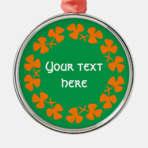 Orangene Kleeblatt-Rahmen mit Text Silbernes Ornament