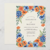 Orangene Kobalt-Mohn-Hochzeit Einladung (Vorne/Hinten)
