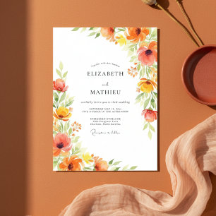 Orangene künstlerische Blütenhochzeit Einladung