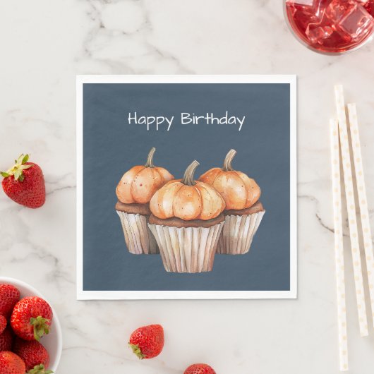 Orangene Kürbis-Cupcakes Geburtstag Serviette (Beispiel)