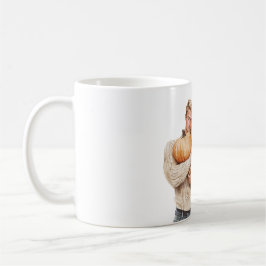 Orangene Kürbisse Blonder Mann Kaffeetasse