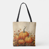 Orangene Kürbisse Rustikaler Herbst Tasche (Rückseite)