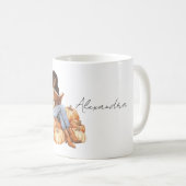 Orangene Kürbisse Schwarzes Mädchen mit Buch Kaffeetasse (VorderseiteRechts)
