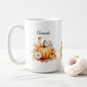Orangene Kürbisse und Blumen Herbst Kaffeetasse
