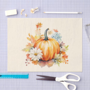 Orangene Kürbisse und Blumen Herbst Seidenpapier