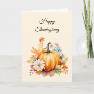 Orangene Kürbisse und Blumen Herbst Thanksgiving Feiertagskarte